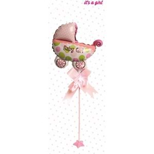 Masa Üstü Çubuklu Pembe Puset Folyo Balon 1 Adet