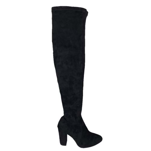Siyah Süet Dizüstü 10 Cm Topuk Çorap Kadın Çizme