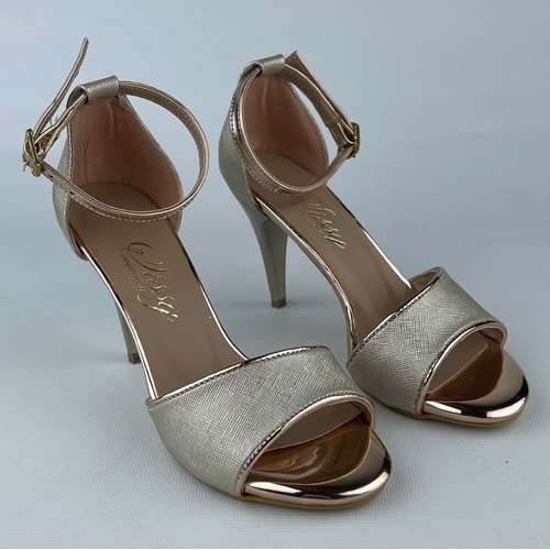 Gold Rolax Bilekten Kemerli Abiye Kadın Topuklu Ayakkabı